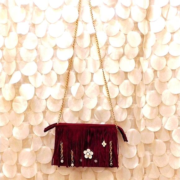 Festival Fringed Purple Crossbody White Rose Gold Chain Bohemian Coastal Cowgirl - Picture 8 of 11